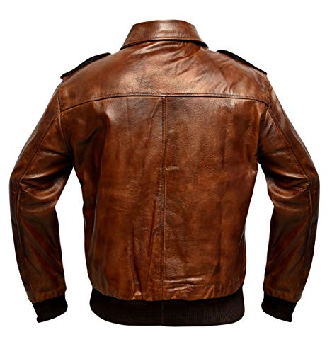 A2 Waxed Distressed Brown Real Cowhide Leather Bomber Flight Jacket ...