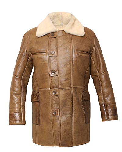 Men’s Swedish Bomber Distressed Brown Real Shearling Sheepskin Leather ...