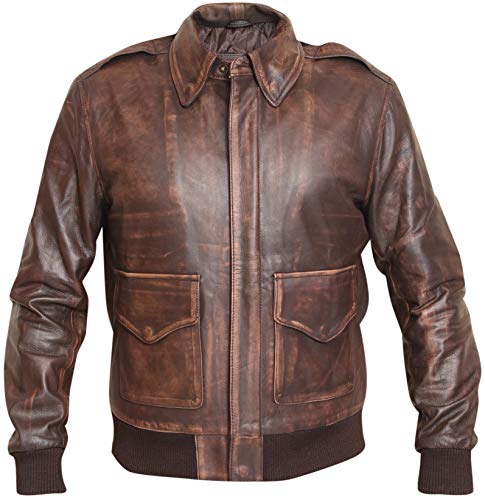 Aviator Men A2 Distressed Brown Real Leather Bomber Flight Jacket ...