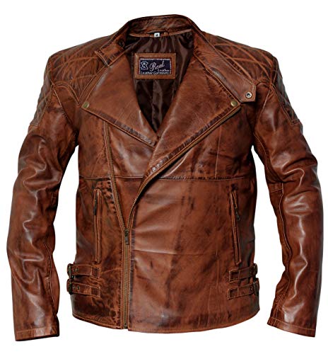 Retor Vintage Distressed Slim Fit Black Biker Real Leather Jacket ...