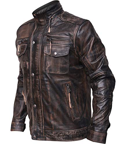 Distressed Goatskin Leather Biker Vintage Style Motorcycle Jacket ...