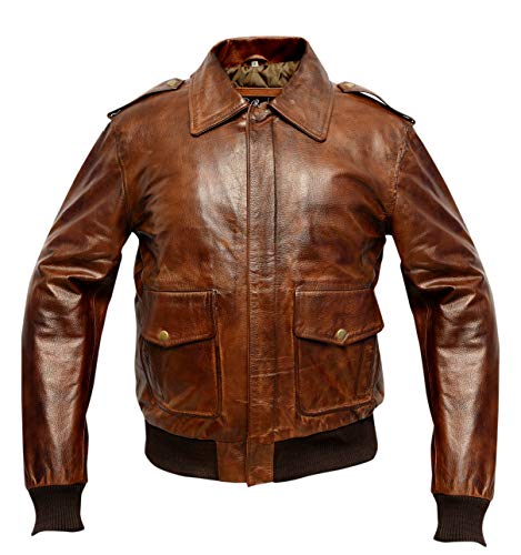 A2 Waxed Distressed Brown Real Cowhide Leather Bomber Flight Jacket ...
